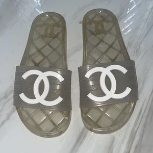 Chanel Women's Clear Jelly CC Logo Slide Sandal Shoe Size US 8/EU 38